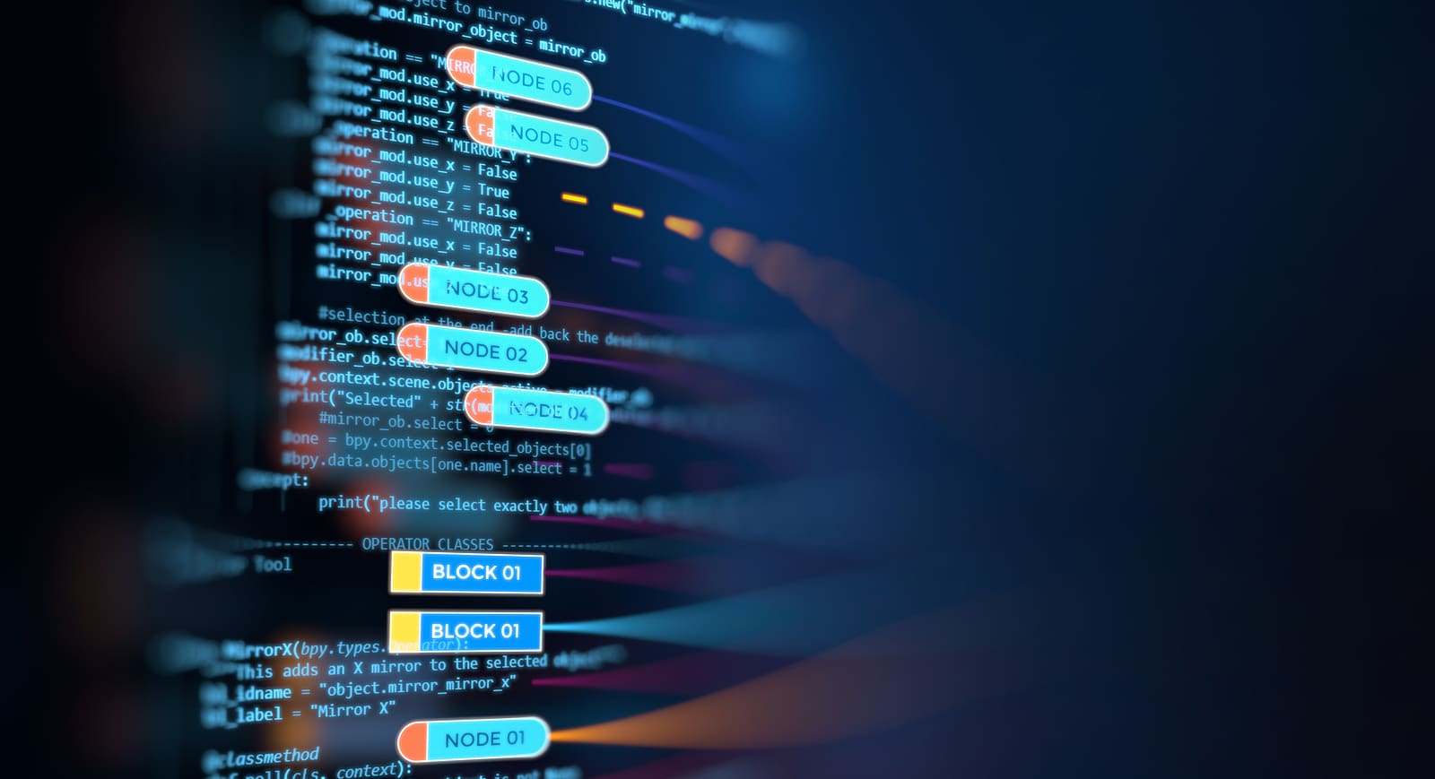 Abstract Futuristic infographic with Visual data complexity represent Big data concept node base programming